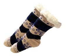 Womens Thick Knit Sherpa Fleece Slipper Socks Khaki Base Shapes 9-11