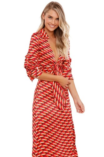NICHOLAS Perle Tie Front Midi Cut Out Dress Geo Size 10 AU RRP 495 WITH DEFECTS - Picture 2 of 9