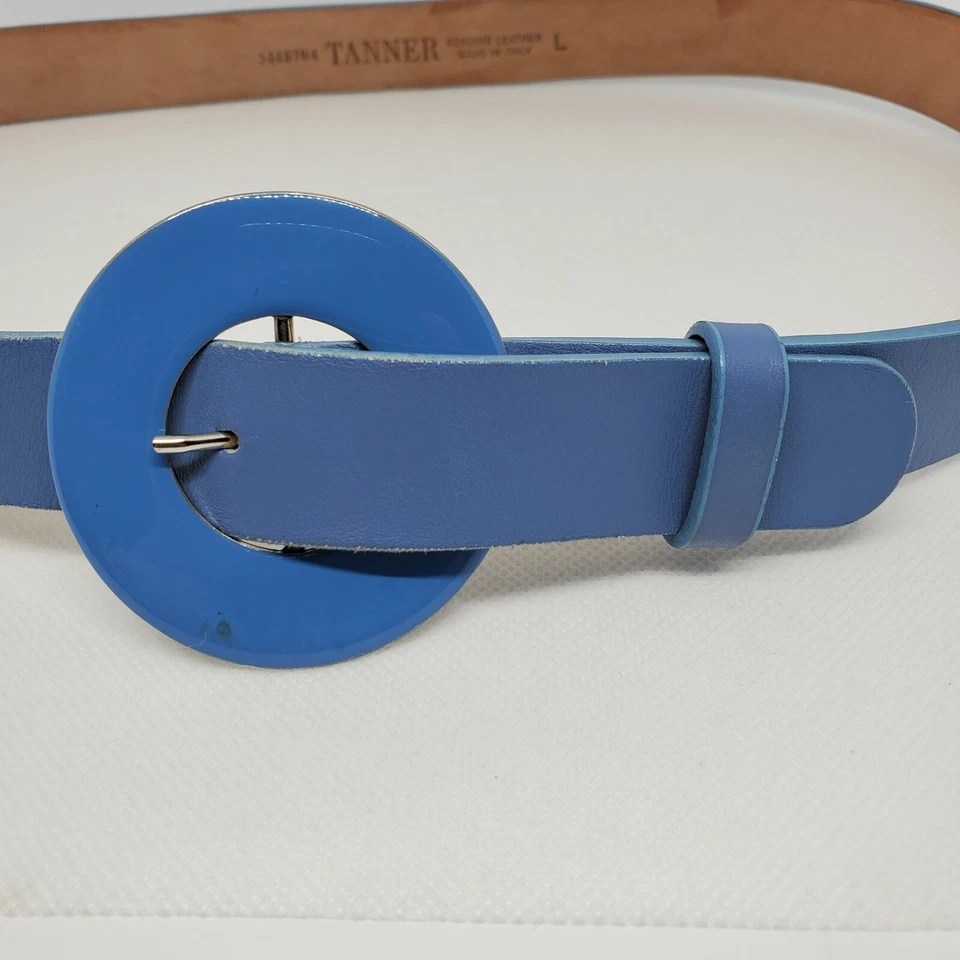 Cinto feminino vintage TANNER 344BT04 couro genuíno fivela pintada de azul Itália tamanho G - Imagem 2 de 4