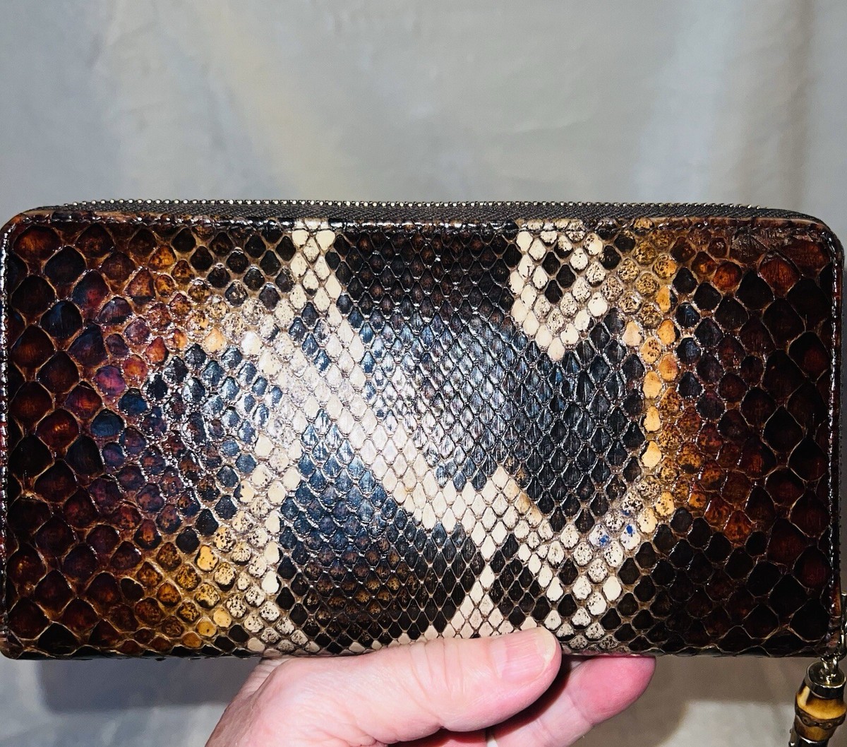 小物 Gucci Phyton Long Wallet Rank B GUCCI Brown Diamond Python Snakeskin Exotic Leather Zippy Wallet