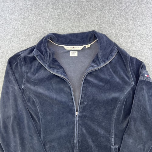 Tommy Hilfiger Jacket Womens 2X Black Velvet Full Zip Collared Embroidered Logo - Picture 6 of 11