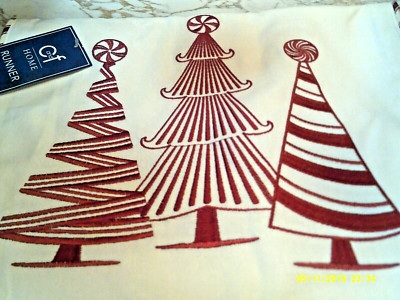 C&F-PEPPERMINT FOREST EMBROIDERED TABLE RUNNER- 2024-NEW-14'' X 72''