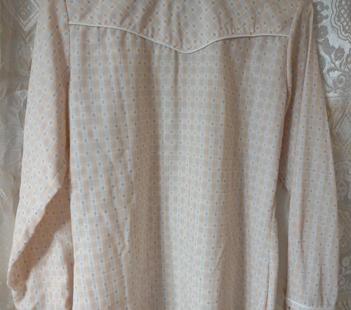 Vtg 70s Wrangler Authentic Western Shirt for Females Pink White Weave Pearl Snap - Picture 12 of 12