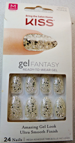 KISS gel Fantasy NAILS Shiny Silver Glitter GLUE ON Medium, Almond Shape - Picture 3 of 3