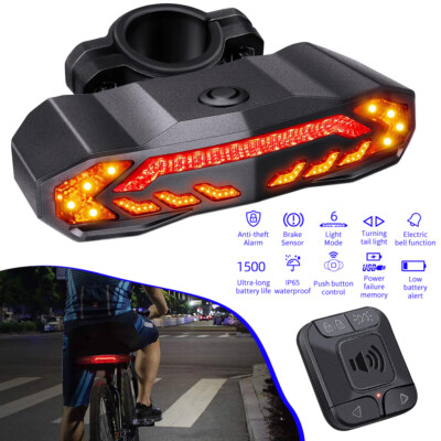 Smart Bike Tail Light LED USB with Turn Signals Automatic Brake Light Remote