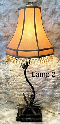 Maitland-Smith Style Bronze Palm Tree Monkey Lamp Pair   Tropical Décor Vintage