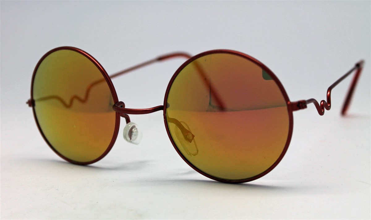 GOLD RED MIRROR ROUND SUNGLASSES RED FRAME TRIGUN VAMPIRE 