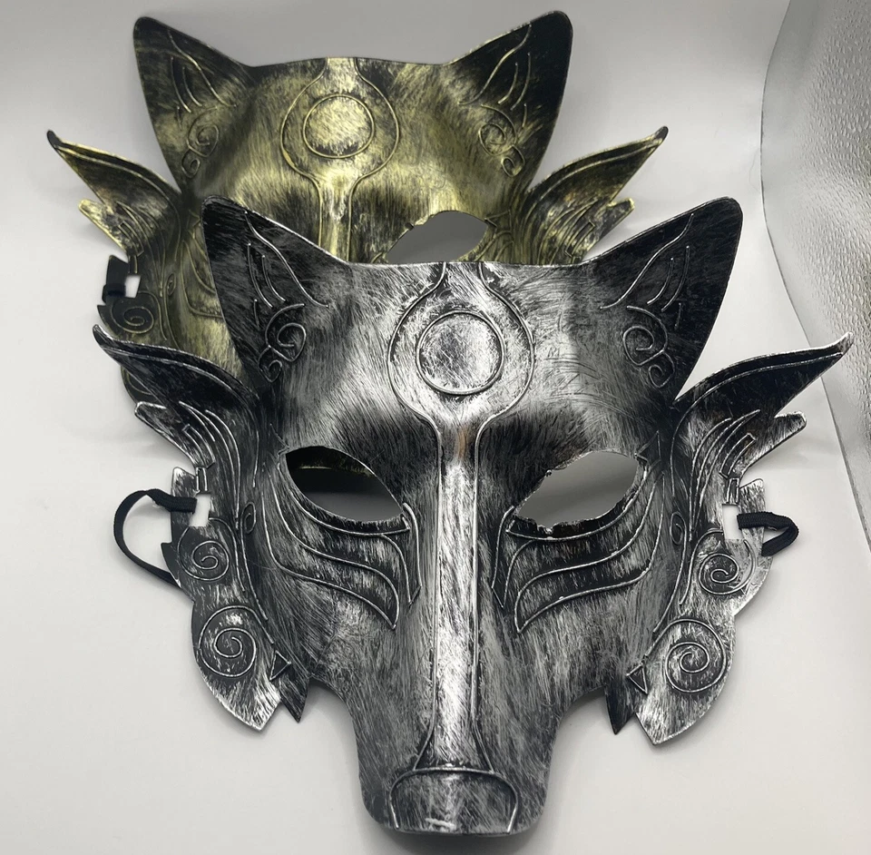 NUEVO Hombre Lobo Asesinato Horror Halloween Juegos con disfraces Tribal Steampunk 2 Máscaras Dorado Plata Foto 2 de 4
