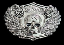 Mens Belt Buckle Biker Goth Grunge Skull  Roses Silver Wings Motorcycle Punk