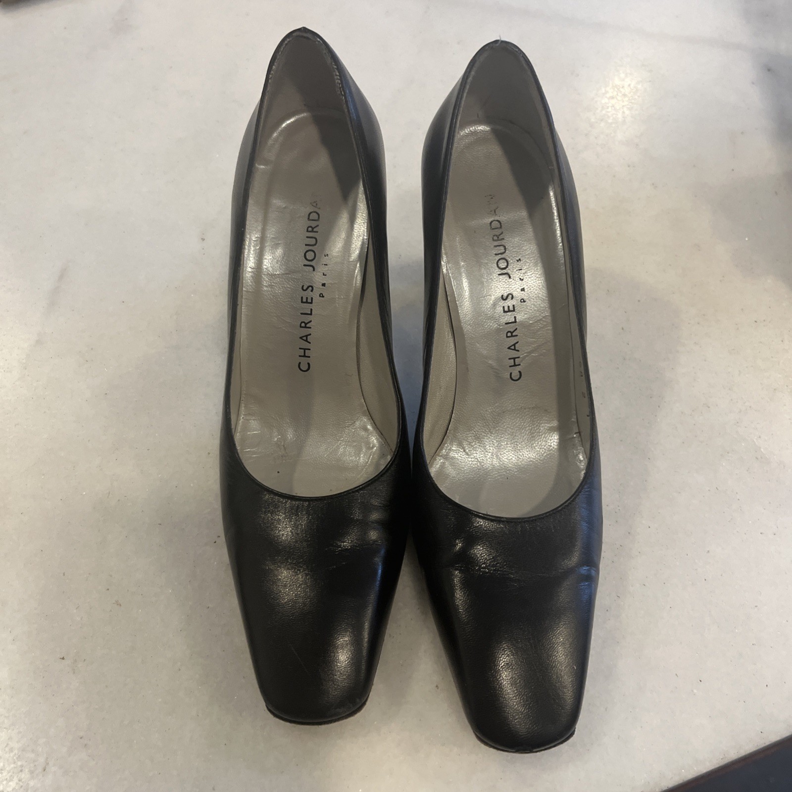 Vintage 1980s Charles Jourdan Black Leather Sculpted High Heels Pumps Shoes 7