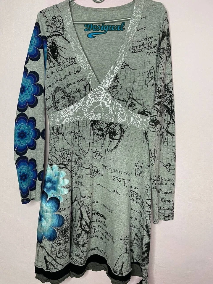 Desigual Kleid Damen Grau Geometrisches Kleid Sz L - Bild 3 von 4
