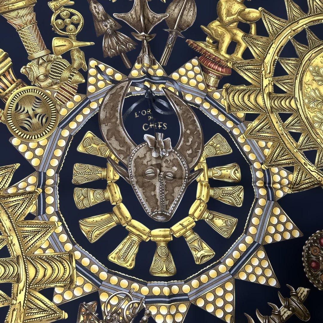 HERMES L'OR DES CHEFS 90 Silk Scarf Black Gold Used - Gem
