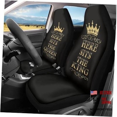 Crown Print Car Seat Cover, King Queen Stretchy King Queen Crown Pattern-Black