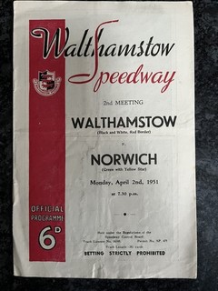 Walthamstow v Norwich 1951 Southern Shield Programme
