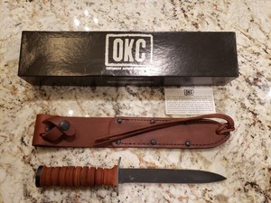 Ontario Mark III Trench Knife M3 Combat Fixed Blade Leather Sheath OKC8155