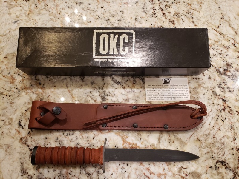 Ontario Mark III Trench Knife M3 Combat Fixed Blade Leather Sheath OKC8155