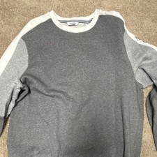 Calvin Klein Men's Pullover Sweater Knit Logo Gray White Crew Neck Long Sleeve L