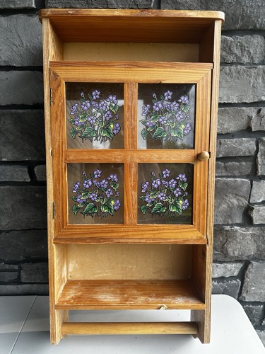 Vintage 90s Wooden Farmhouse Country Cottage Bathroom Wall Cabinet / Spice Rack