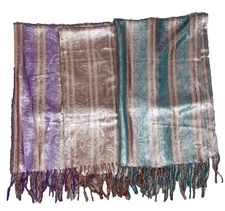 3ct Woven Metallic Floral Stripe Fringe Shawls Scarves 27"x76" 001