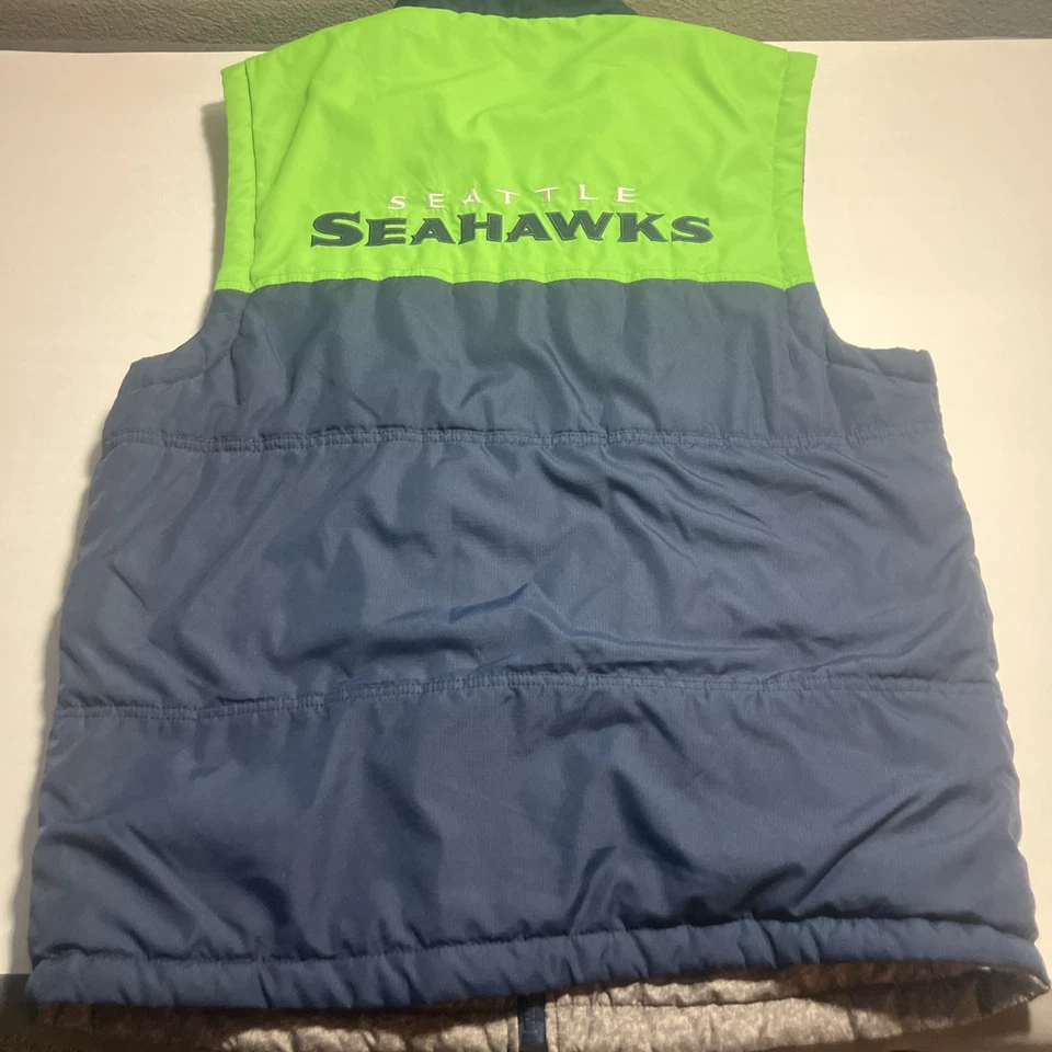 Seattle Seahawks Chaleco Puffer Chaqueta Reversible NFL Para Hombres Grande Cremallera Completa Azul Gris Foto 4 de 4
