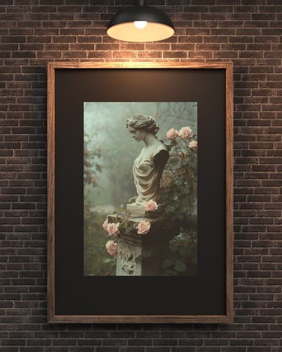 Victorian Garden Bust Pink Roses Romantic Gothic Antique Sculpture Wall Print - Picture 4 of 5