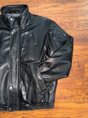 Perry Ellis Portfolio Black Leather Bomber Jacket Size L | eBay