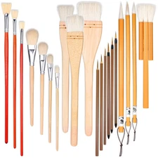 20 PCS Pottery Glaze Brush Set Wood Handle Ceramic Brushes for Watercolor Oil