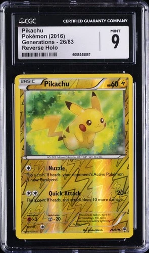 2016 POKEMON GENERATIONS REVERSE HOLO #26/83 PIKACHU CGC 9