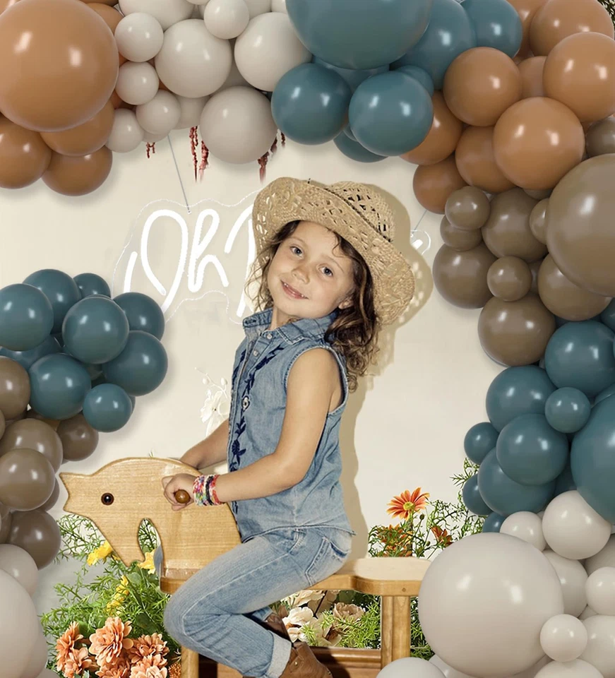 Kit de arco de guirnalda globo azul polvoriento marrón pizarra azul tostado café arena blanca ba... Foto 2 de 4