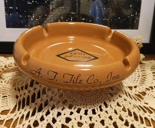 Vintage Wenczel Tile Company Advertising Ashtray Trenton New Jersey 5.5” Tan Brn