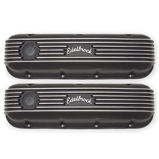 Edelbrock Valve Cover Set 41853 Classic Series Black Aluminum For Chevy Bbc