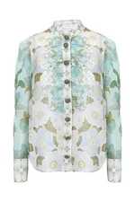Authentic Zimmermann Rhythm Scalloped Shirt In Mint Mixed Floral RRP $750 Size 0