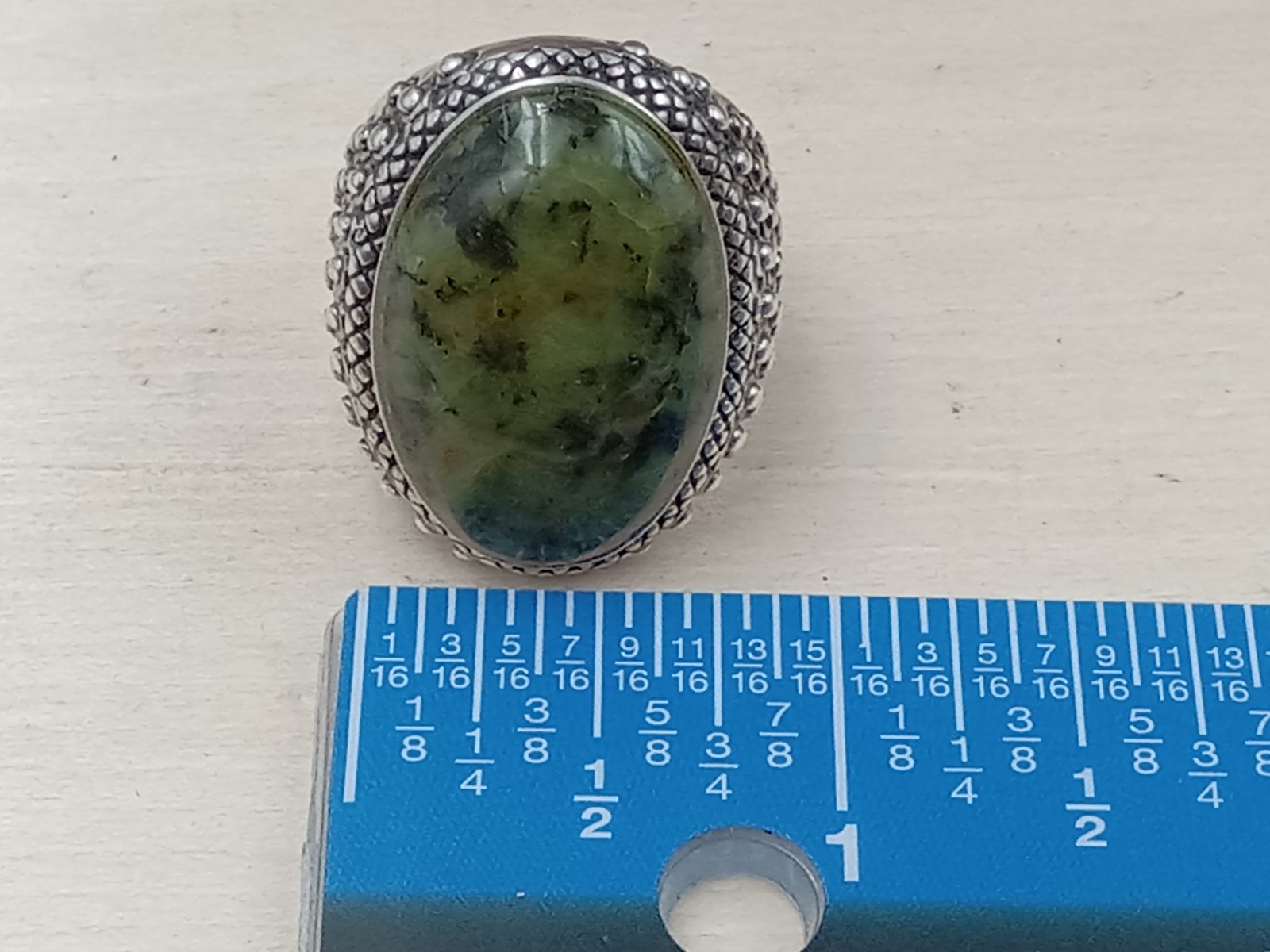 Sterling Silver Statement Ring w Cabochon Green &… - image 11