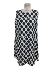 Uniqlo Women's Shift Dress Size L Navy White Mix Polka Dot Keyhole Button New