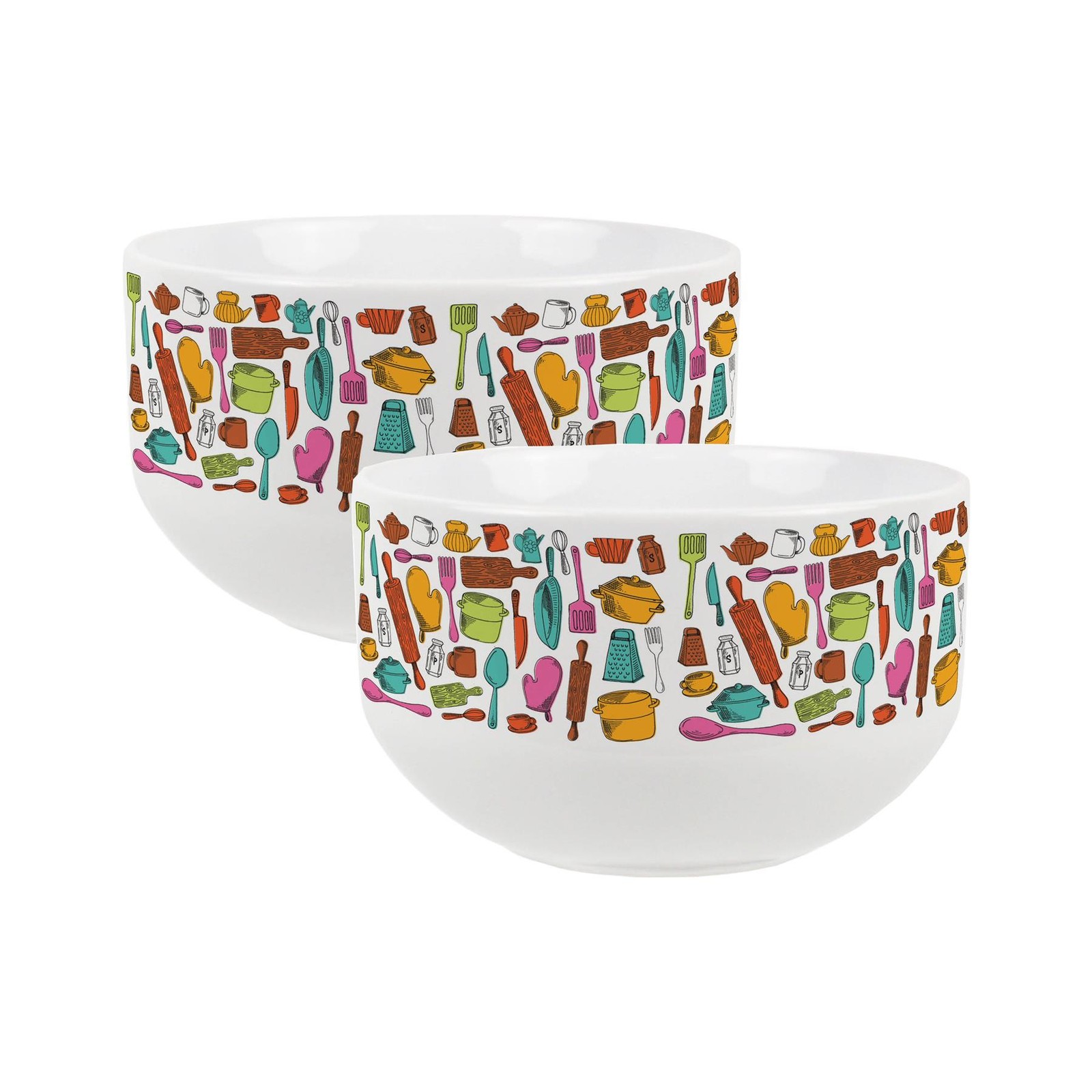 Kitchen Icons Small Ceramic Mixing Bowl Set of 2 - Food Prep Kitchen Gifts
