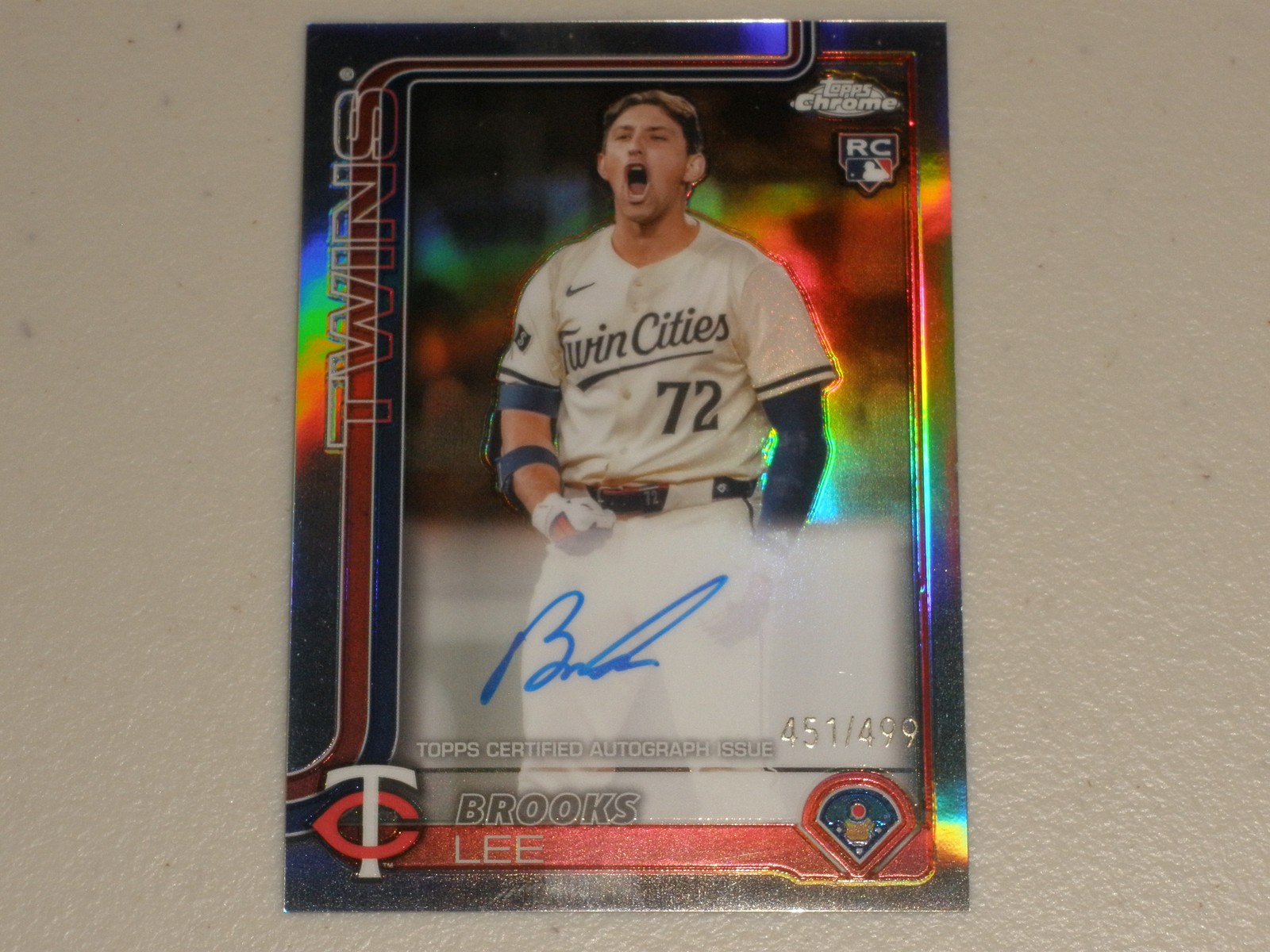 2025 Topps Chrome Refractor Autograph Auto #BL Brooks Lee 451/499 Rookie RC