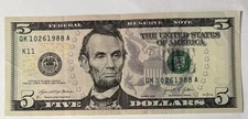BIRTHDAY/ANNIVERSARY $5.00 CURRENCY Note 10-26-1988