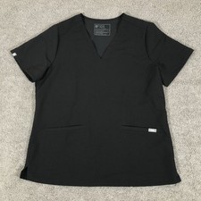 FIGS Casma Scrub Top Womens Large Black Technical Collection V-Neck Pockets