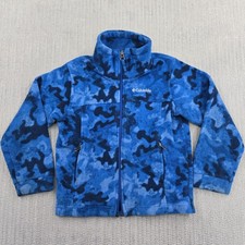 Columbia Jacket Youth 4/5 XXS Blue Camo Fleece Full Zip Pockets Outdoor Hiking