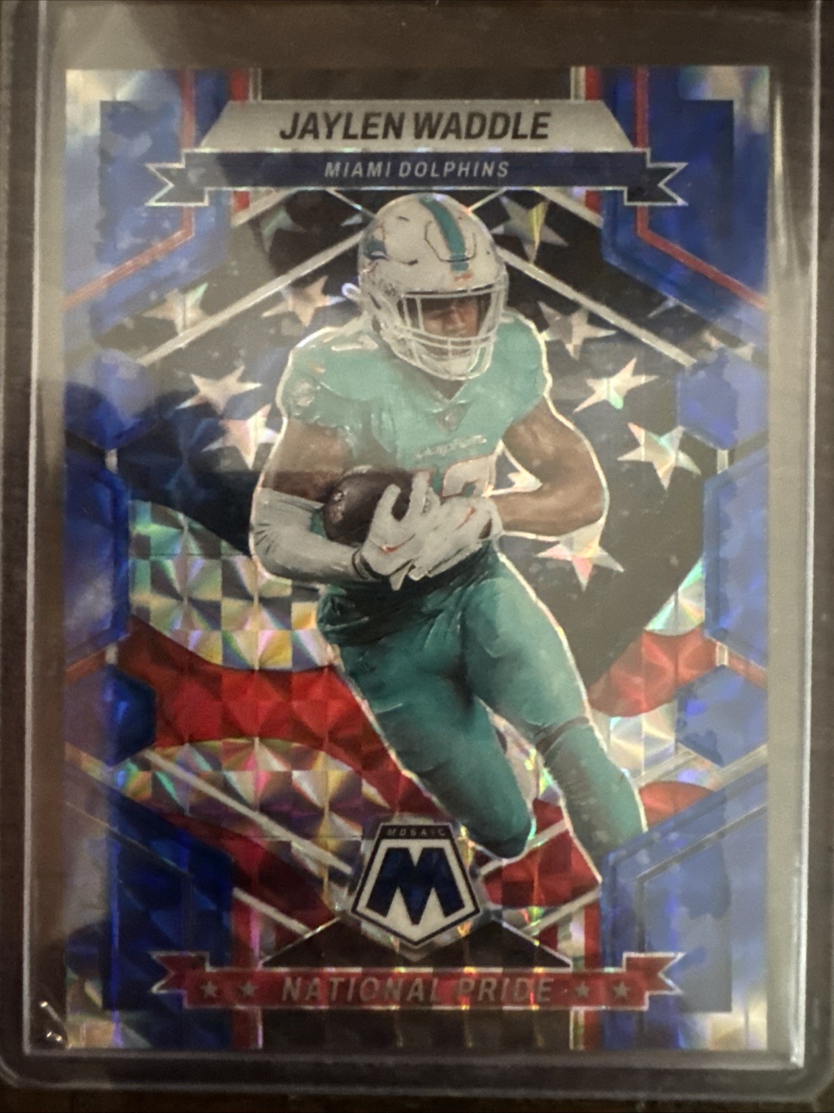 2023 Mosaic - National Pride Jaylen Waddle Reactive Blue Mosaic Prizm 99/99