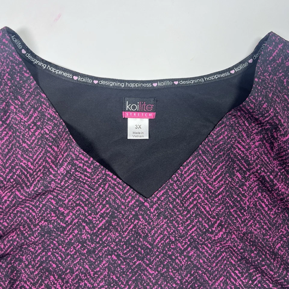 Koi Lite Scrub Top Women’s Plus Size 3X Pink/Black Stretch Nursing - Image 2 of 4