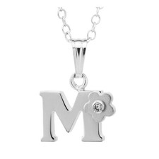 Sterling Silver 0.01cttw Diamond Initial "M" Flower Pendant with Chain