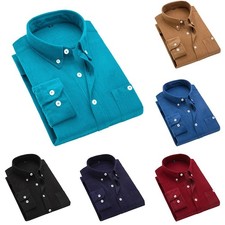 Mens Corduroy Blouses Tops Jacket Casual Shirts Collar Long Sleeve Shirt L-5XL
