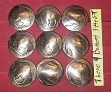 9 Real Genuine US Buffalo Indian Head Nickel Domed Shank Coin Buttons 3/4" 4$S/H