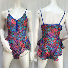 Vintage Victoria s Secret GOLD LABEL Metallic Floral Sheer Teddy Bodysuit -M-EUC