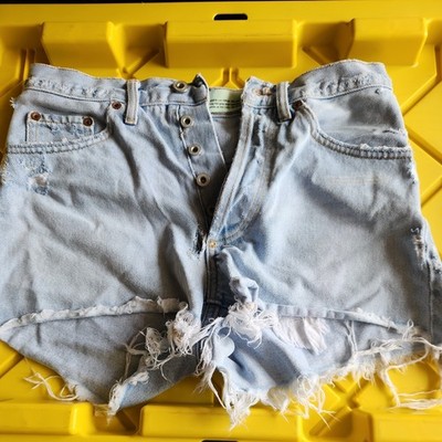 Off White Virgil Abloh Denim Shorts Womens Size 25 Distressed Main Label 