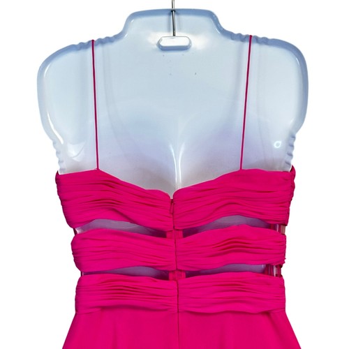 Vintage Cache Y2K Hot Pink Hi-Lo Formal Prom Dress Ruched Cut Out Bodice Sz 4 - Picture 8 of 9