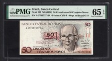 Brazil 50 Cruzeiros on 50 Cruzados Novos ND(1990) P223 Uncirculated Grade 65