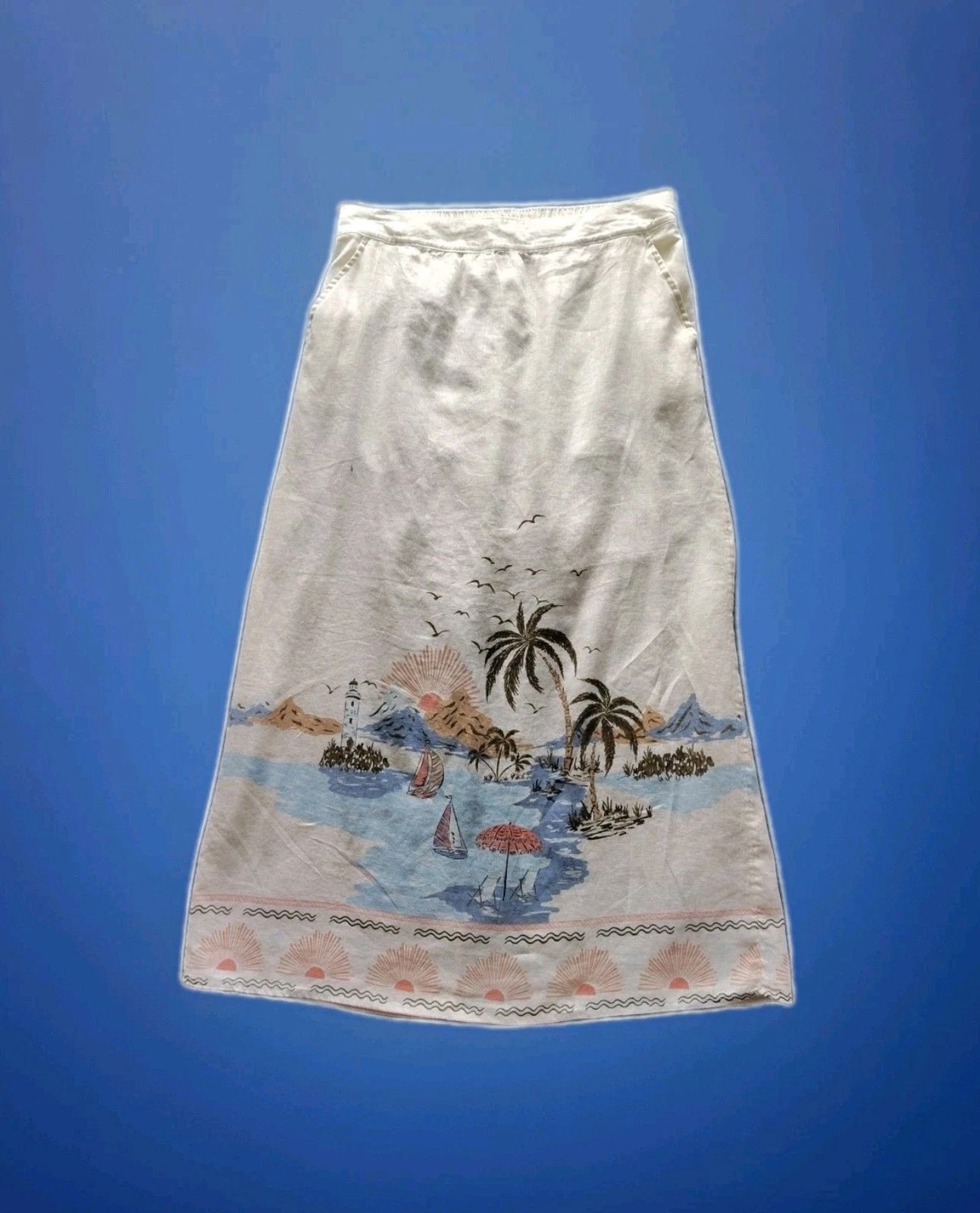 Cynthia Rowley Maxi Skirt Large 100% Linen Pockets Back Slit Tropical Beachy
Opens in a new window o