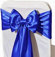 Pack of 50 Satin Royal Blue Chair Sashes Bows 7 X 108 Inch Universal Gold Cha...